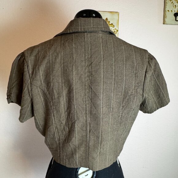 Vintage EDC by Esprit Brown Stripe Crop Short Sleeve Jacket Medium - Picture 3 of 7
